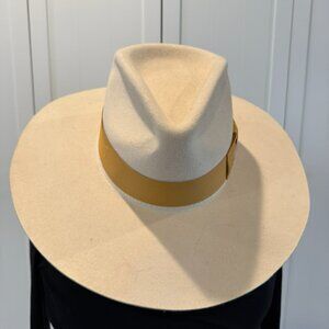 Handmade Cream Wool Wide Brim Fedora w/ Camel Band (7)